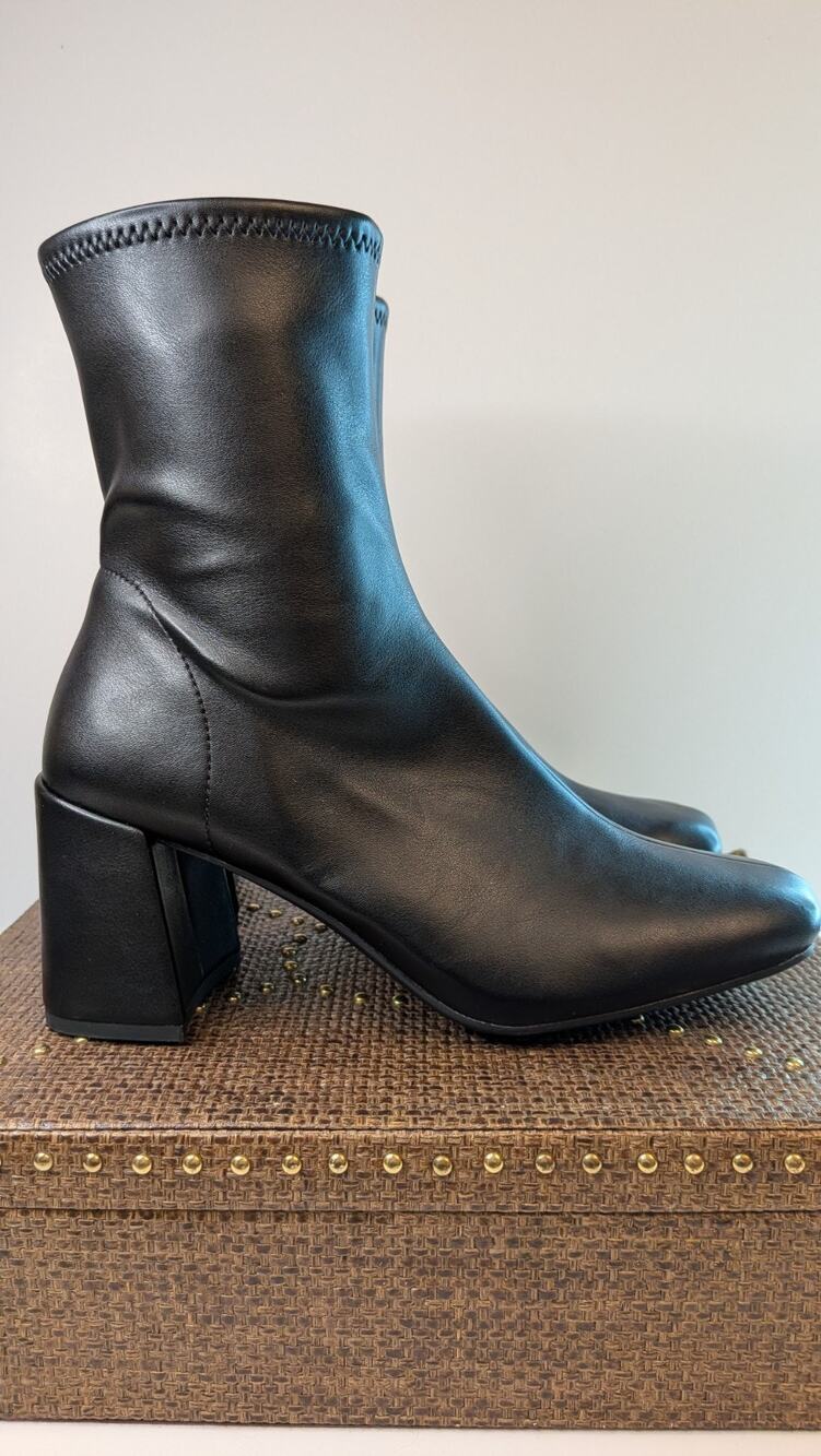 A New Day Women Black Mid Calf Block Heel Booties Minimalist Chic 6